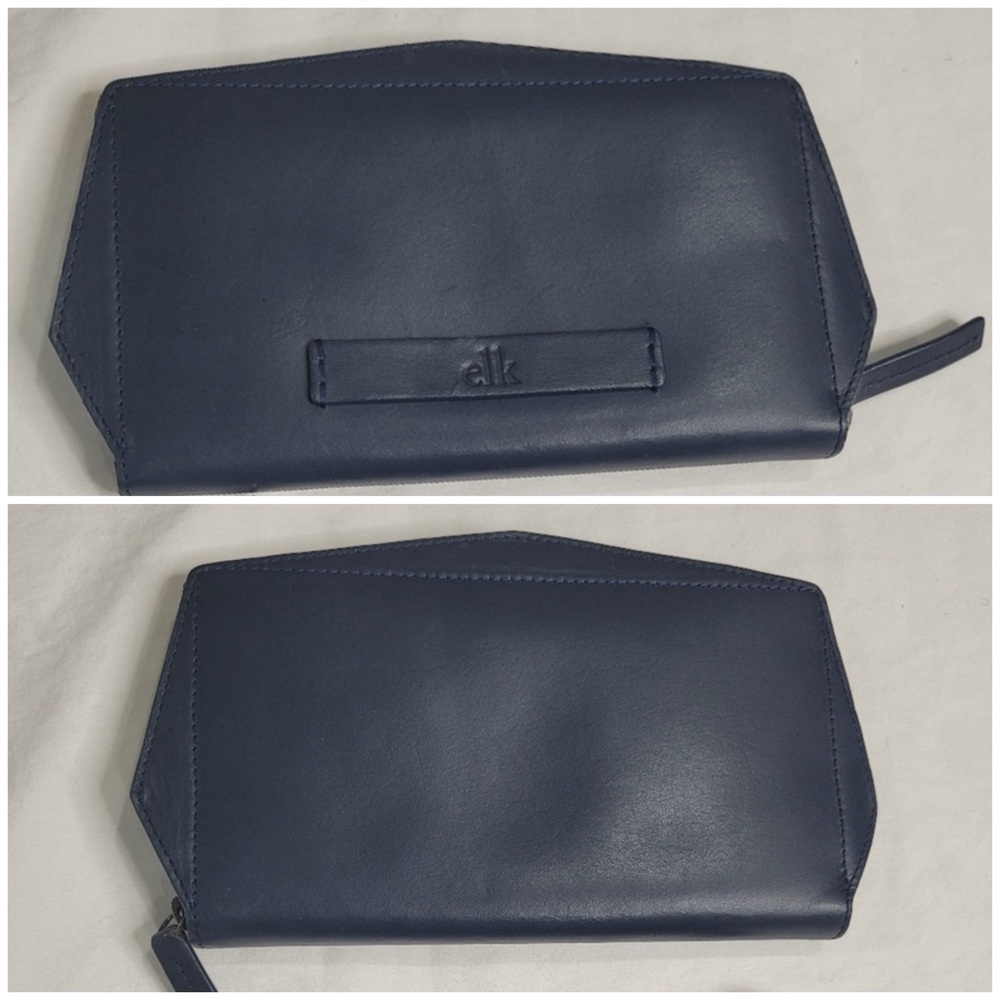 Elk the Label Leather Navy Blue Zip Around Clutch Wallet